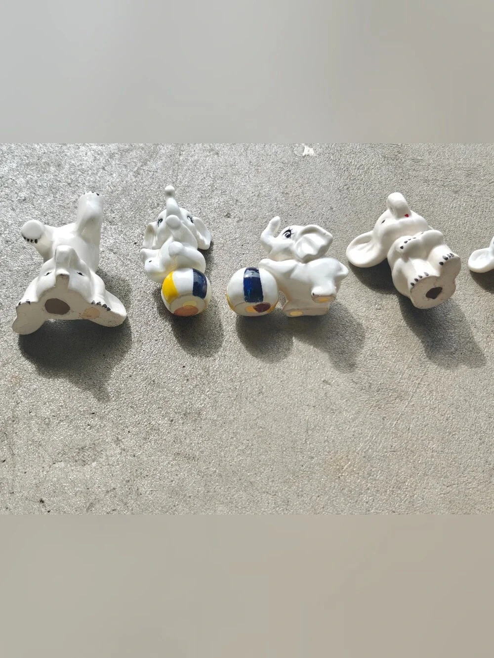 5 Vintage Brinns Circus Elephants Figurines Bone China Ball Trunks-Up Good Luck